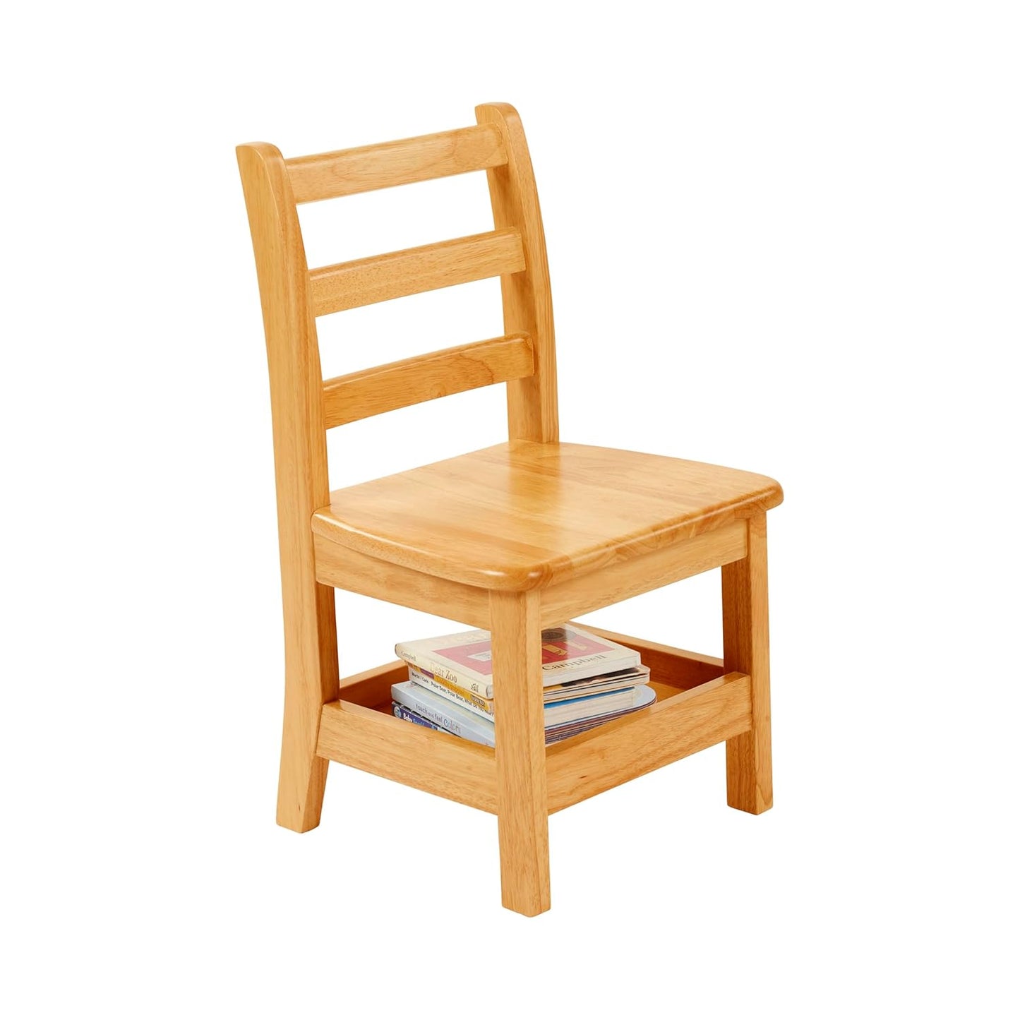 ECR4Kids Three Rung Ladderback Chair with Storage, 12in Seat Height, Classroom Seating, Honey, 2-Pack