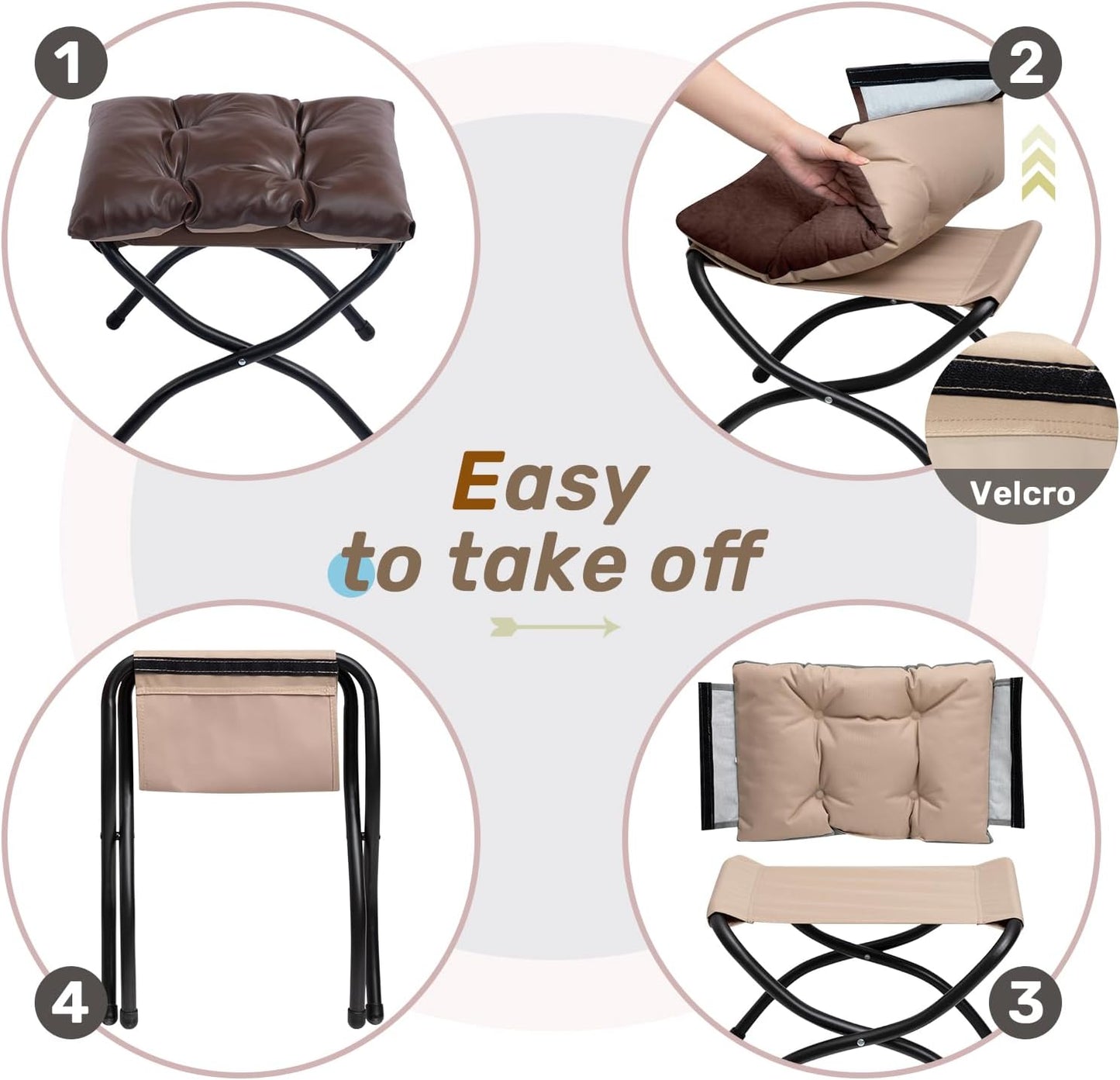 HollyHOME 15" H Folding Footrest Stool,Upholstered Foldable Ottoman with Padded Design. Features Metal Frame for Portability. Ideal for Sofas, Lazy Chairs,Living Room,Bedroom.PU Brown