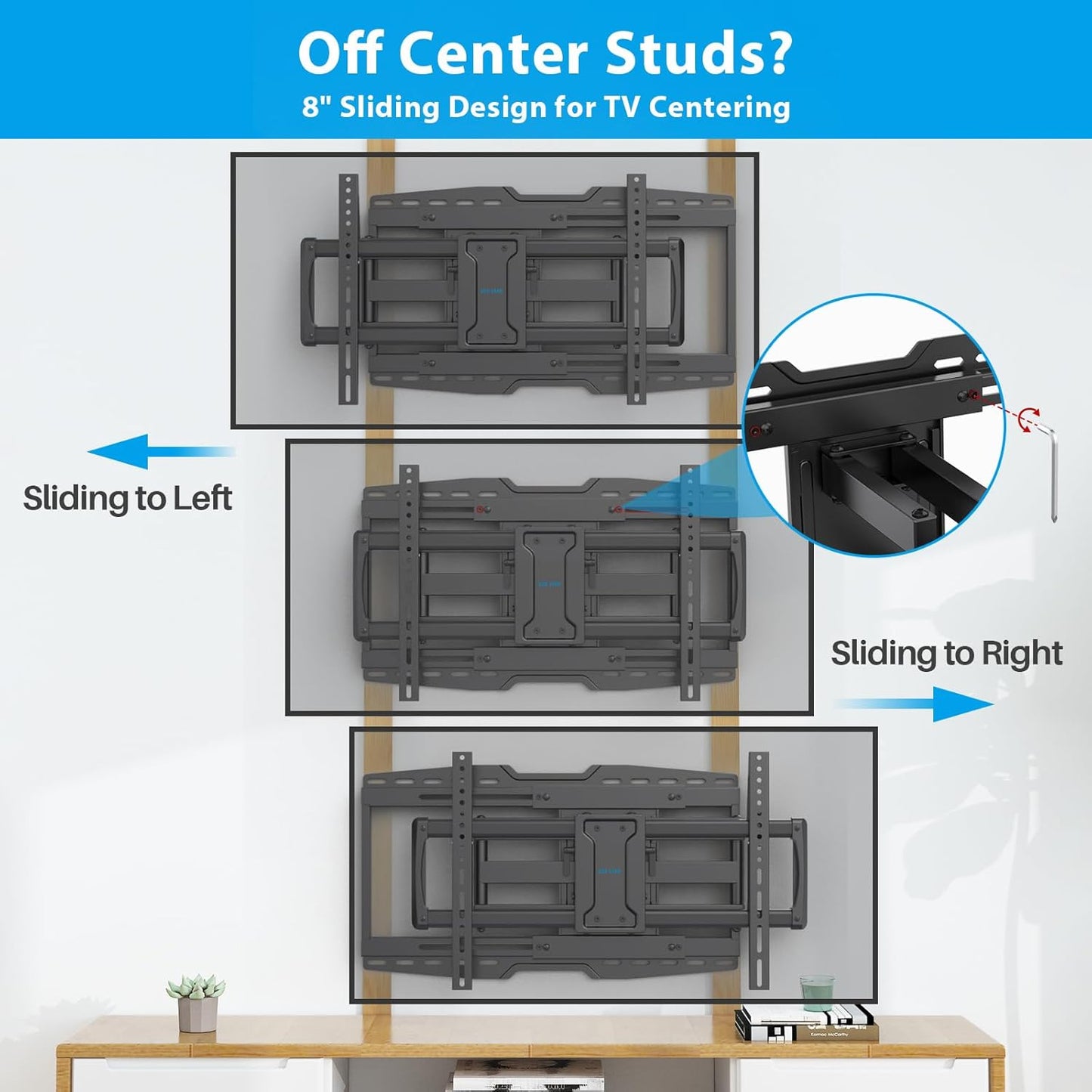 32-90" Full Motion Sliding TV Wall Mount, Fits 16" 18" 24" Wood Studs, Wall Mount TV Bracket with Smooth Swivel, Tilt, Extension, Holds up to 150lbs, Max VESA 600x400mm, Fit Most 75 85 86 TVS