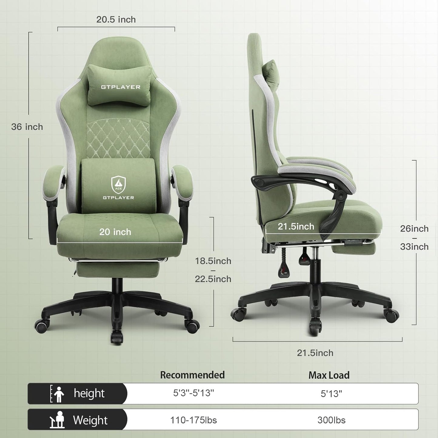 GTPLAYER Gaming Chair, Computer Office Chair with Pocket Spring Cushion, Linkage Armrests and Footrest, High Back Ergonomic Computer Chair with Lumbar Support Task Chair with Footrest