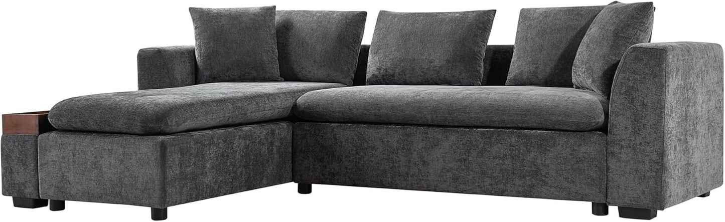 Ball & Cast Modular L-Shaped Sectional Sofa with Storage - 93.7" Chenille Fabric Couch, Deep Seating & Matching Pillows, Modern Living Room Furniture,Gray