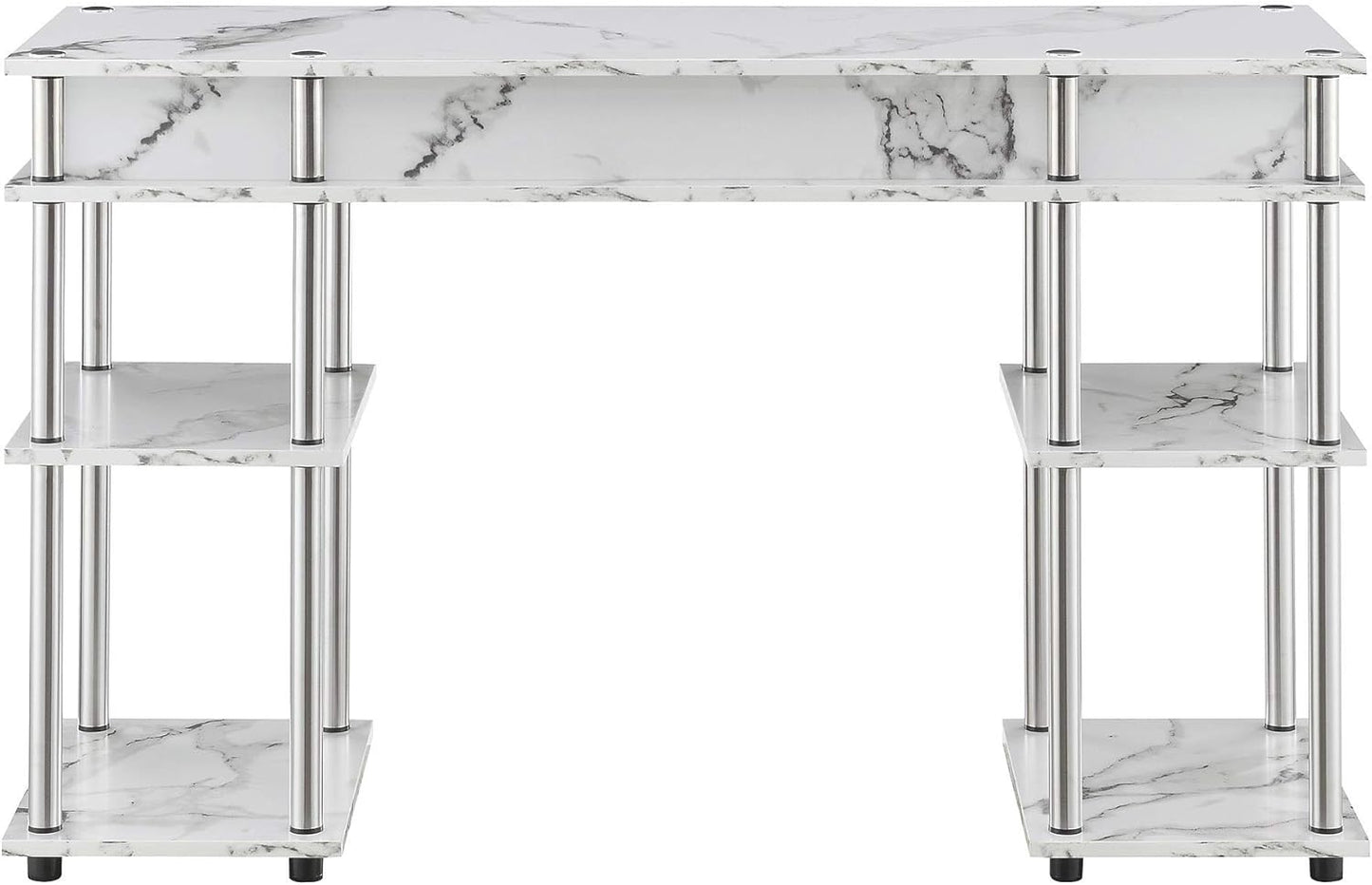 Convenience Concepts Designs2Go No Tools Desk Home Office Desk with Shelves, Corner Shelf Vanity Desk Computer Desk Nail Table for Nail Tech - 47.25" L x 15.75" W x 30" H, White Faux Marble