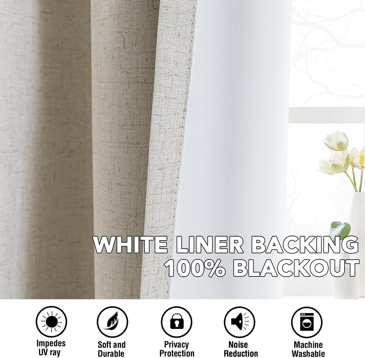 H.VERSAILTEX Linen Curtains 100% Blackout Curtains for Bedroom 84 inch Long Full Light Blocking Nature Linen Blended Window Curtains for Living Room Nickel Grommet (2 Panels, Heathered Linen)