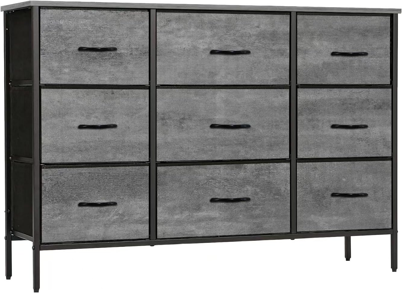 Dresser for Bedroom with 9 Deep Drawers, Wide TV Stand Modern TV Console, Fabric Storage Cabinet, Chest of Drawers for Closet, Nursery (Gray)