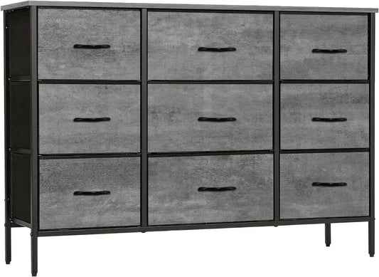 Dresser for Bedroom with 9 Deep Drawers, Wide TV Stand Modern TV Console, Fabric Storage Cabinet, Chest of Drawers for Closet, Nursery (Gray)