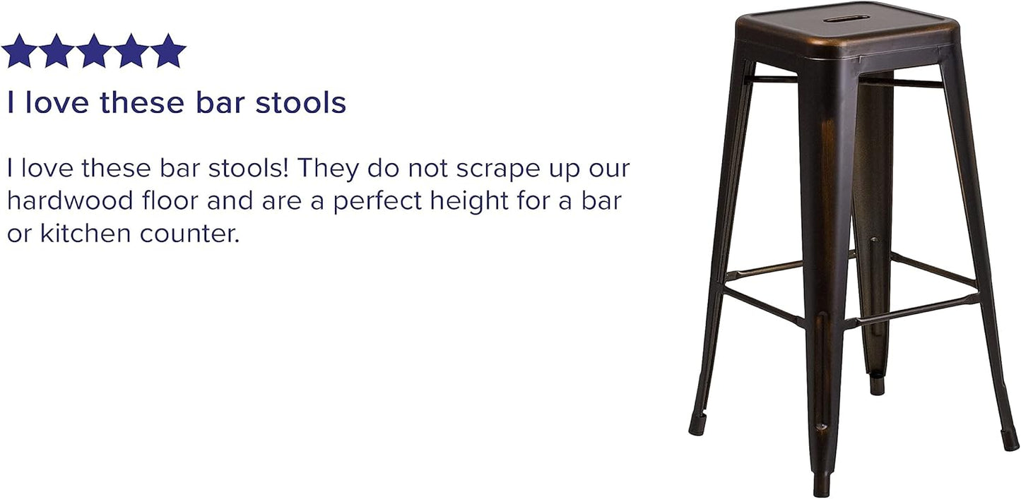 Flash Furniture Kai Commercial Grade 4 Pack 30" High Backless Distressed Copper Metal Indoor-Outdoor Barstool