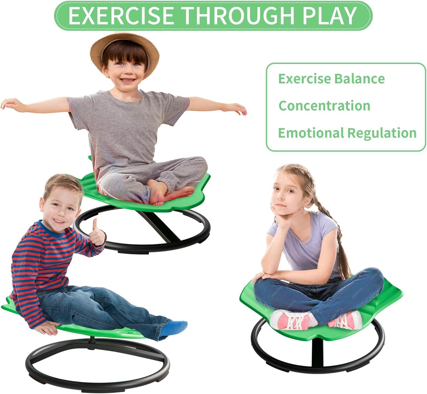Spinning Chair for Autistic Kids, Autism Sensory Spinning Chair, Sensory Chair for ADHD Children, Sit and Spin Training Body Coordination, Upgraded Dark Green Flying Fish Shape