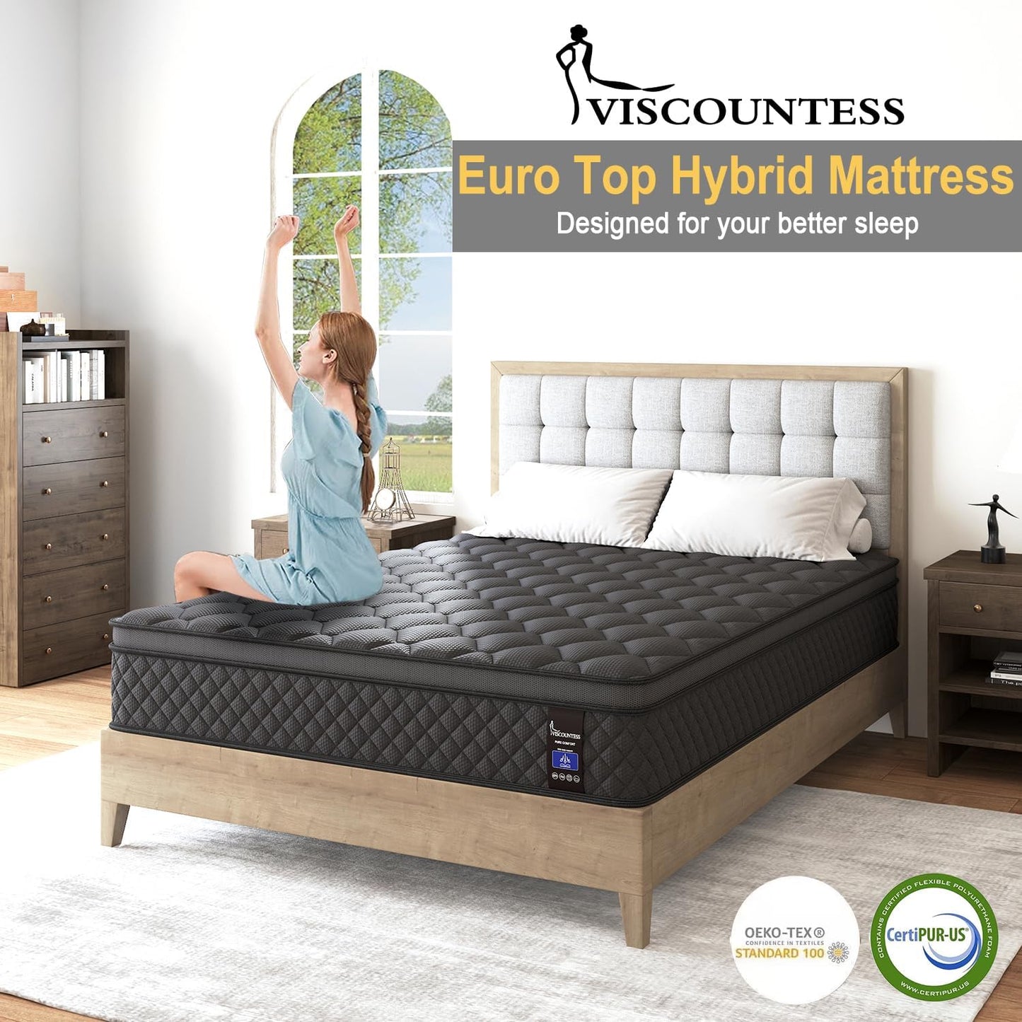 Twin Mattress, 14 Inch Medium Hybrid Mattresses Euro Top for Back & Lumbar Support, 100 Night Trial, Individual Pocket Spring Bed for Motion Isolation & Pressure Relief