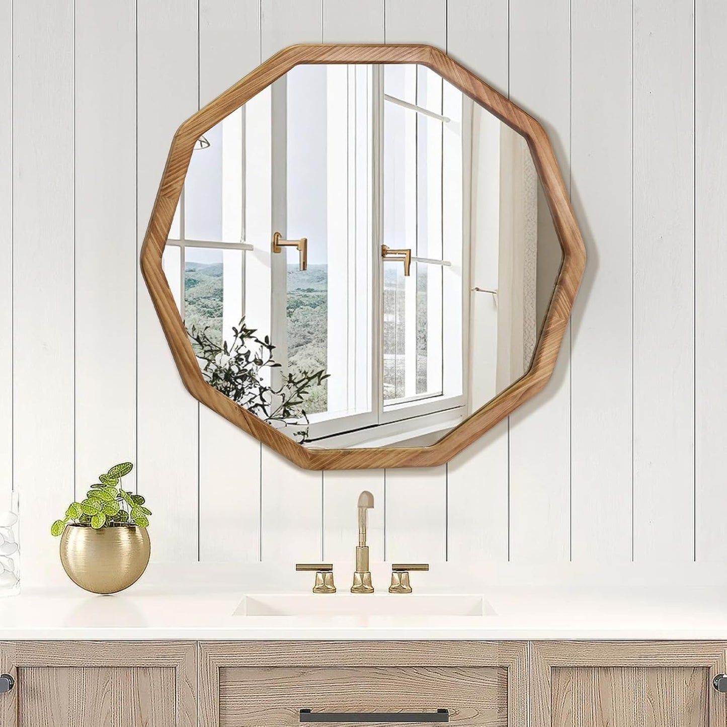 ULIKE Wood Mirror for Wall, 30 Inch Rustic Farmhouse Mirror with Wood Frame, Decorative Wall Mounted Vanity Mirrors for Bathroom Bedroom Living Room Entryway, Brown