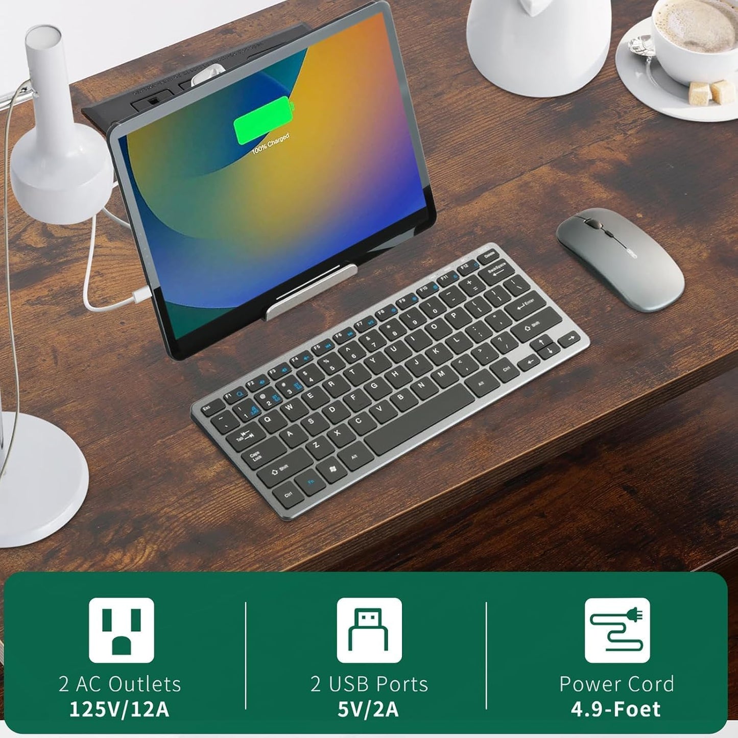 27 Inch Wide Night Stand, Large Wood Night Stand Set 2 with 2 Drawers, LED Nightstand with Charging Station and Adjustable Drawer, Bedside Table for Living Room/Bedroom/Study/Office, Retro.