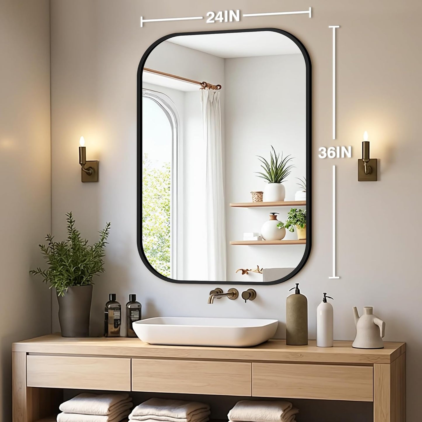 Bathroom Mirrors for Over Sink, 24x36 Black Vanity Mirror for Bathroom Sink, HD Shatterproof Squircle Wall Mirror for Bathroom Washroom Lavatory Restroom Metal Frame