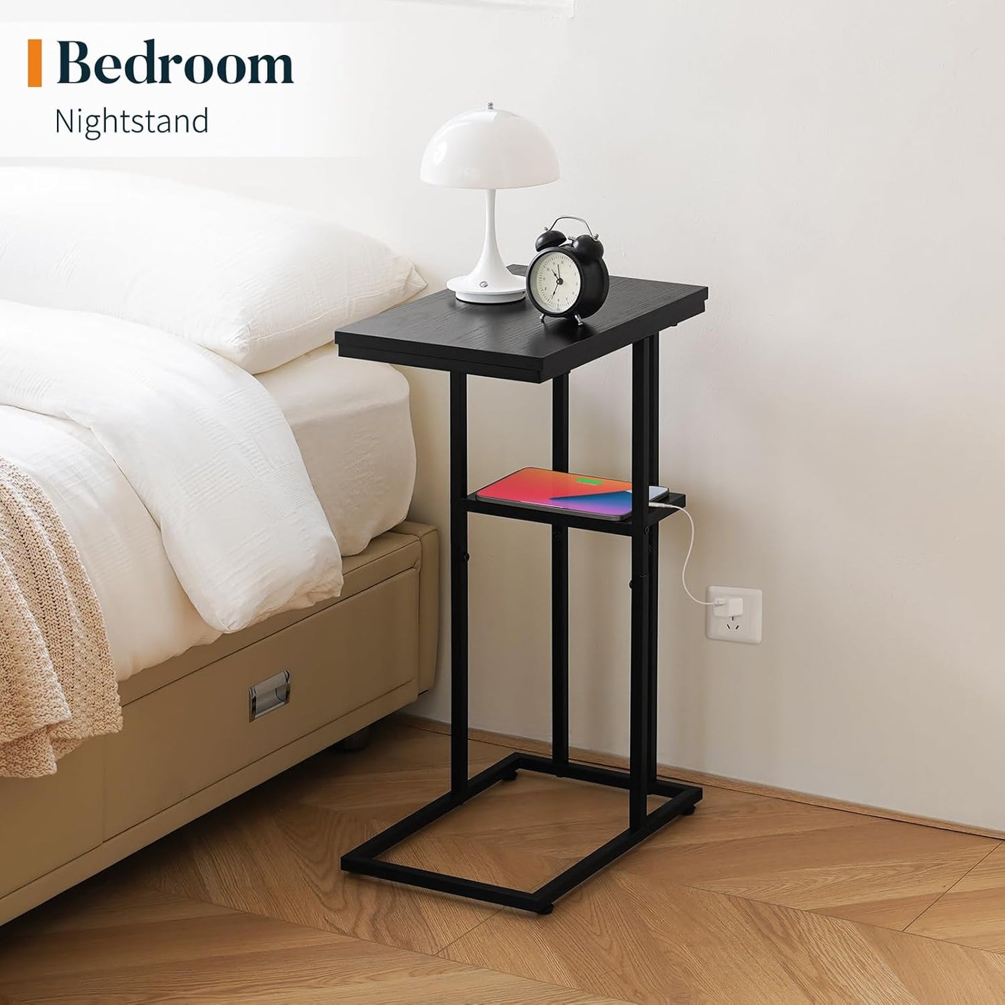 Yoobure C Shaped End Table, Side Table for Couch and Bed, Small Side Table for Small Spaces, Living Room, Bedroom, Rustic Snack Table