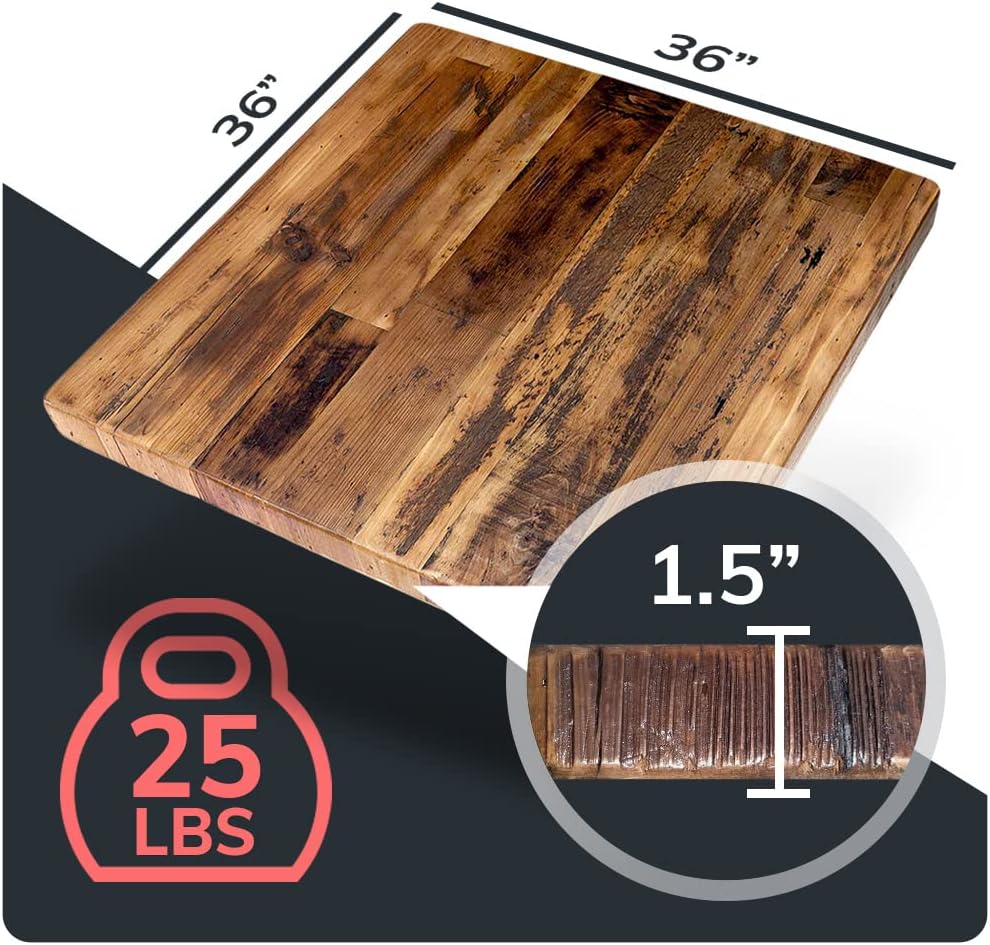 Reclaimed Wood Table Top - Rustic Recycled Wooden Piece Perfect for Kitchens, Dining and Coffee Table Tops (Reclaimed Wood Table Top - Economy, 36" x 36")