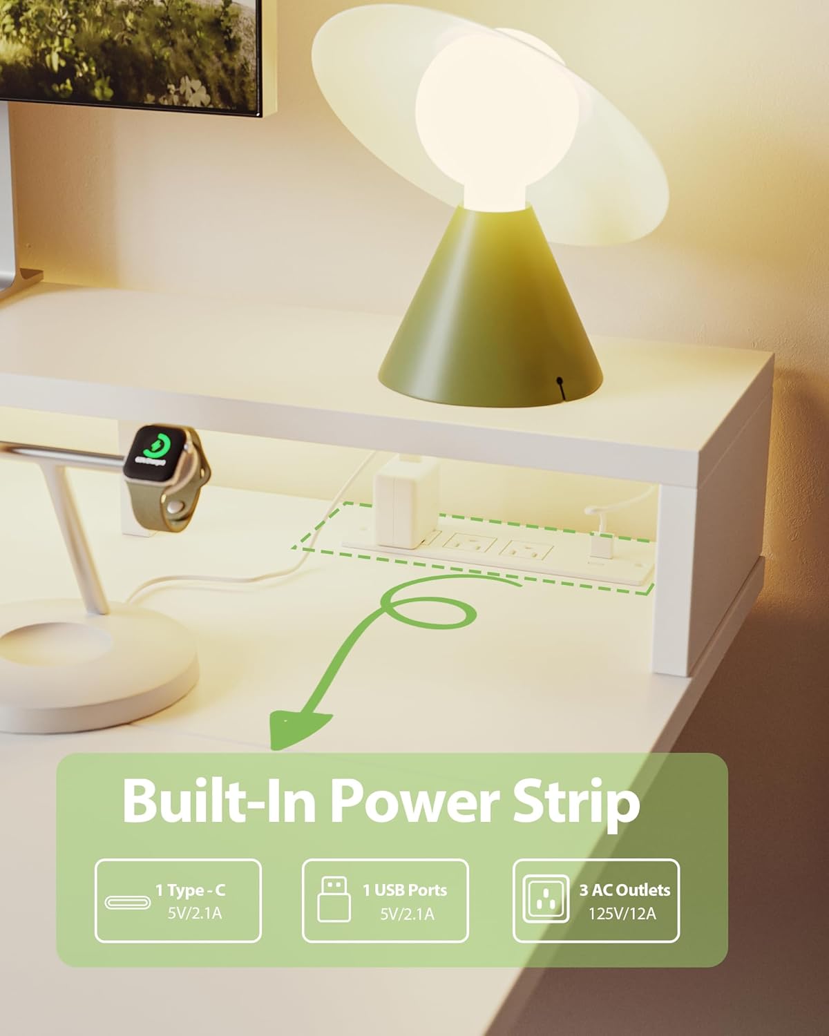 Electric Height Adjustable Standing Desk with Power Outlet and LED Light Strip, Sit to Stand, Ergonomic 48x24 Rising Desk with Memory Presets, Home Office Workstation, Computer Gaming Table, White