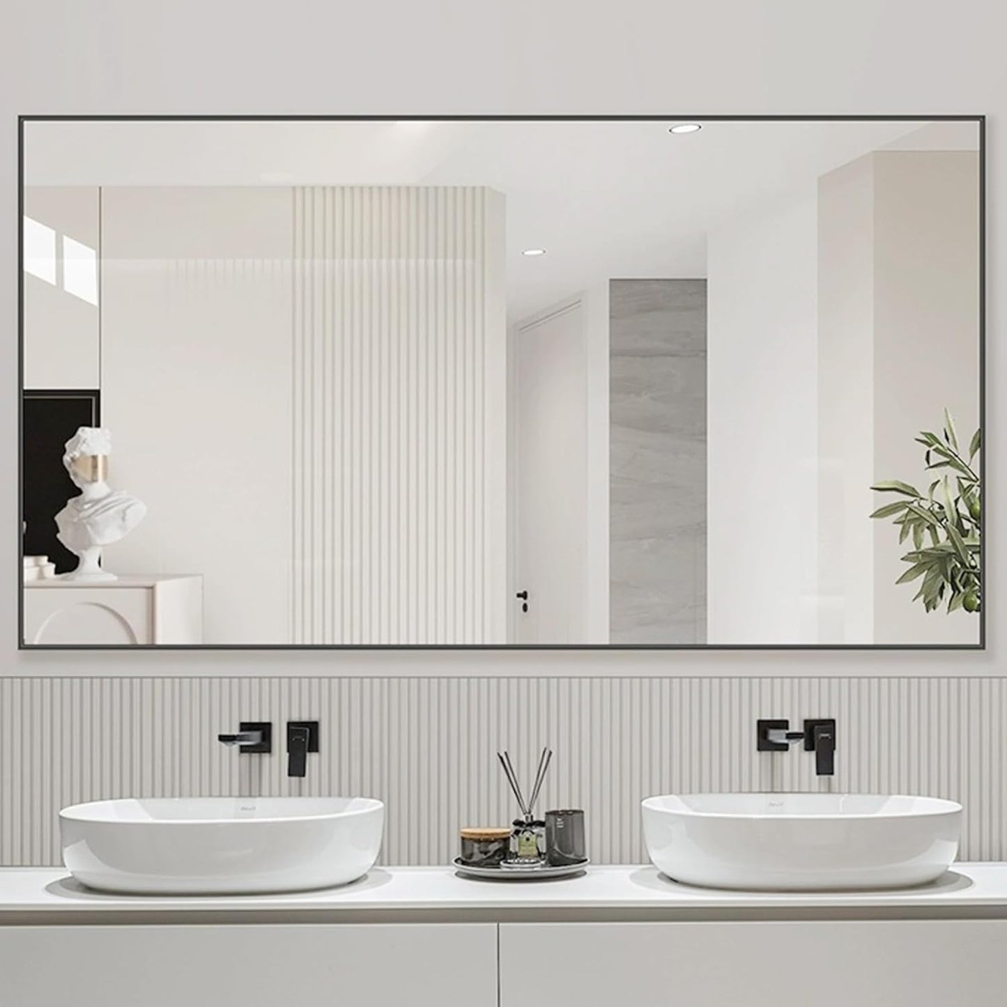 55x36 Inch Black Bathroom Mirror for Wall, Aluminum Frame Rectangle Rectangular Vanity Mirror, Modern Large for Bedroom, Living Room, Horizontal or Vertical