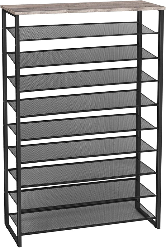 HOOBRO 10-Tier Shoe Rack, 39.4" L Shoe Storage Organizer, Large Capacity Shoe Shelf for Front Door Entrance, Entryway, Hallway, Holds 45-50 Pairs of Shoes, Closet, Greige and Black BG171XJ01