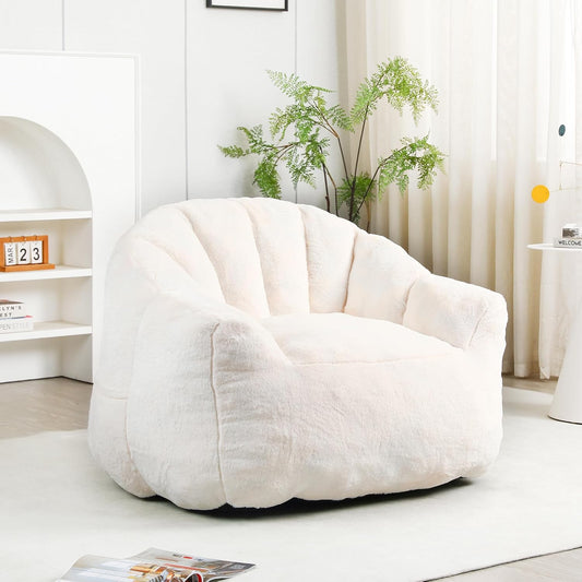 Furniliving Bean Bag Chair, Giant Bean Bag Chair Stuffed Floor Sofa for Adults Comfy Bean Bag Sofa with Back Support, Oversized Bean Bag Couch for Living Room Bedroom Dorm Office, Faux Leather, White