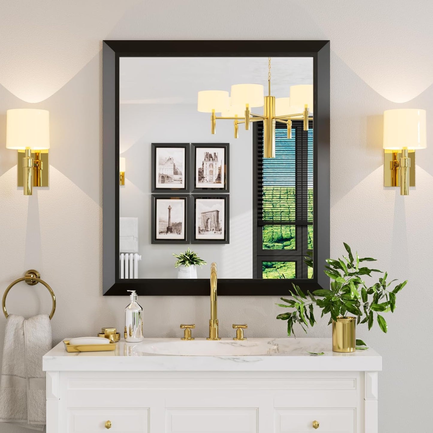 Amorho Black Bathroom Mirror, 36x32 Inch Thick Metal Framed Wall Mirrors for Over Sink, Bedroom, Living Room, Entryway, Rectangle Wall-Mounted Mirrors(Horizontal/Vertical).