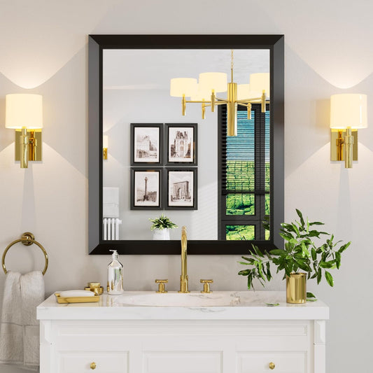 Amorho Black Bathroom Mirror, 36x32 Inch Thick Metal Framed Wall Mirrors for Over Sink, Bedroom, Living Room, Entryway, Rectangle Wall-Mounted Mirrors(Horizontal/Vertical).