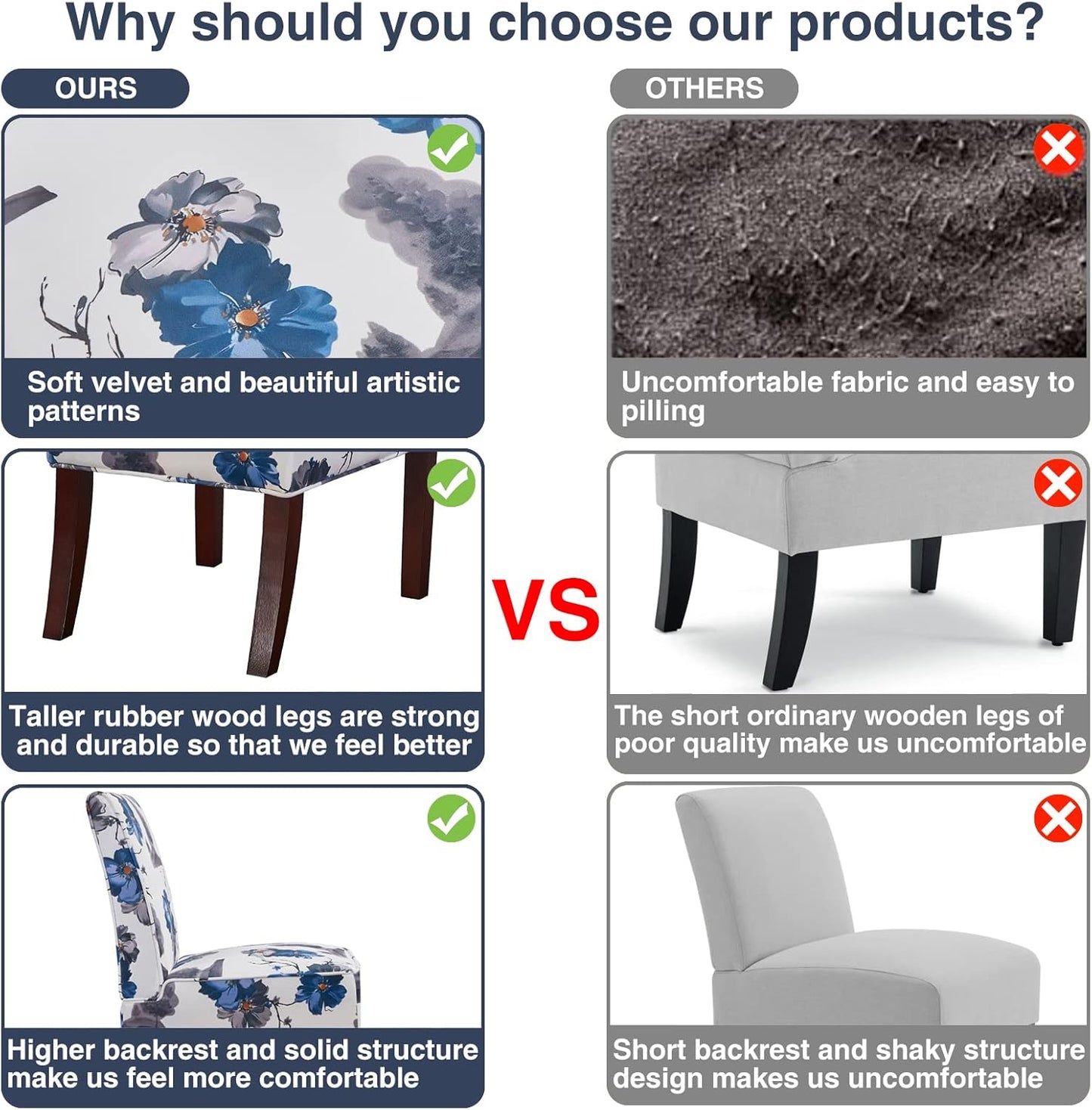 Chair Dining, Upholstered Dining Chair, Accent Chair with Solid Wood Legs and Padded Seat, White Velvet with Ink Paint Pattern Armless Accent Chair for Living Room, Bedroom, Kitchen…