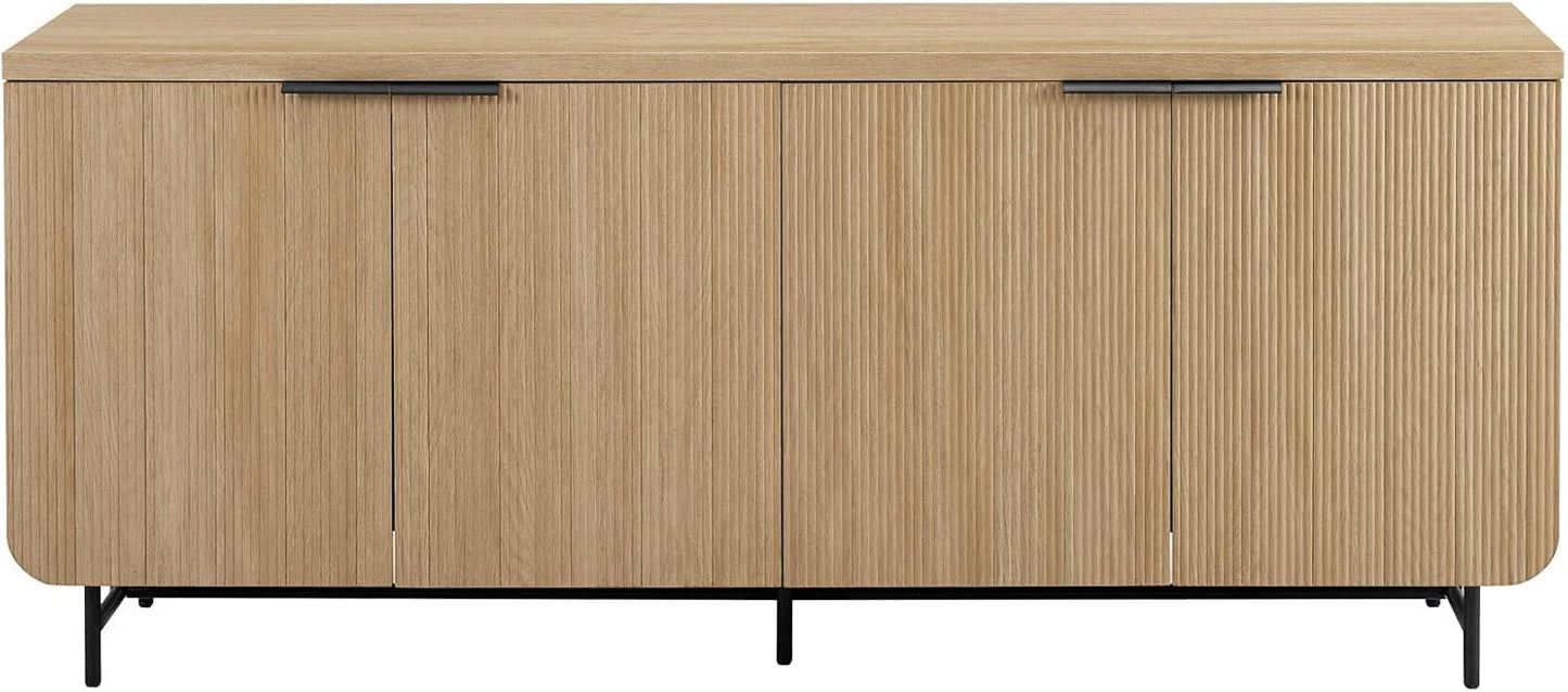 Walker Edison Reema Fluted 4-Door Kitchen Sideboard Buffet Console, 69 Inch, Coastal Oak