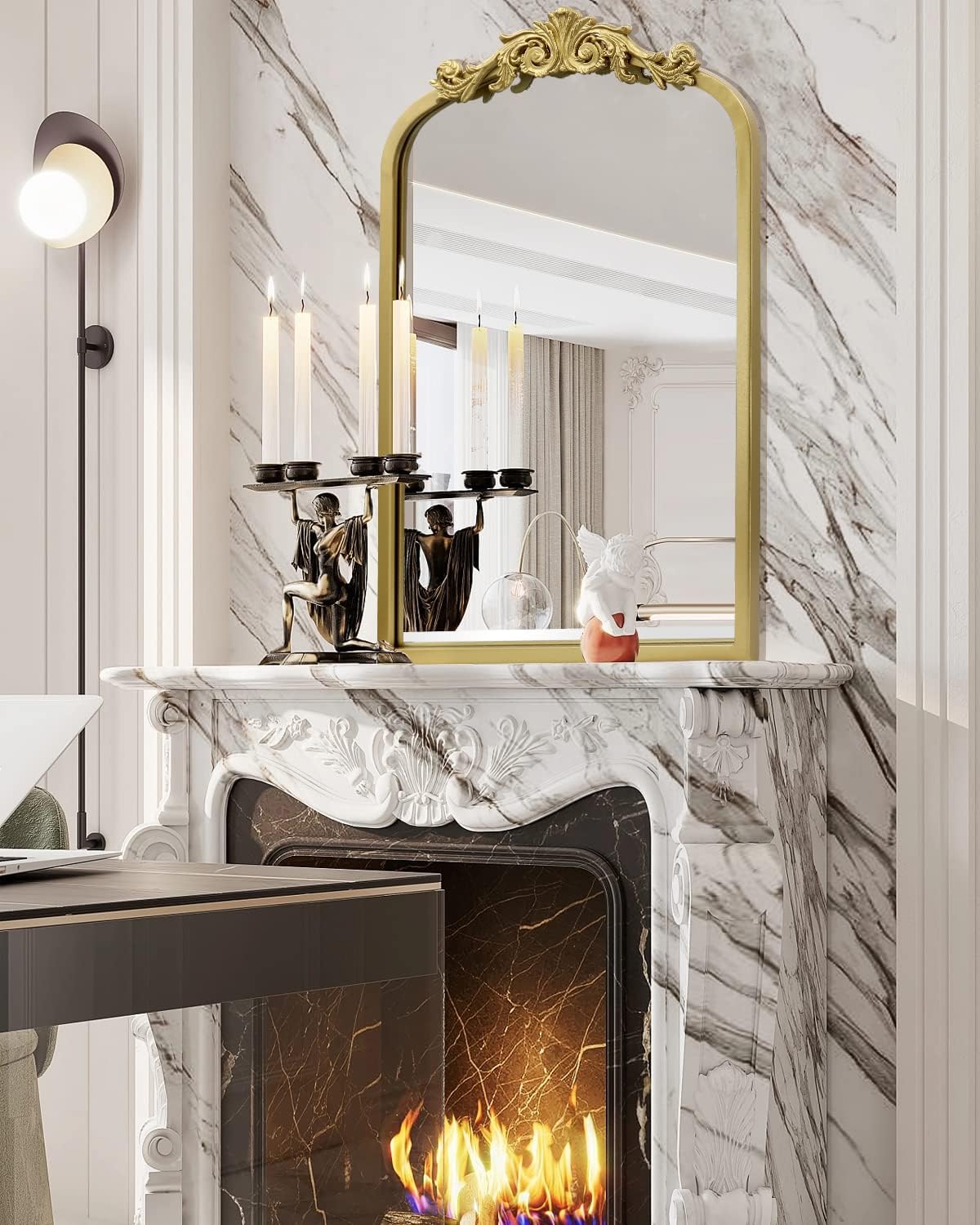 AIXI HOME Gold Arched Mirror 15"x23", Traditional Arendahl Vintage Antique Mirror with Ornate Metal Frame, Baroque Wall Mounted Mirrors for Entryway/Bathroom/Living Room/Hallway/Bedroom