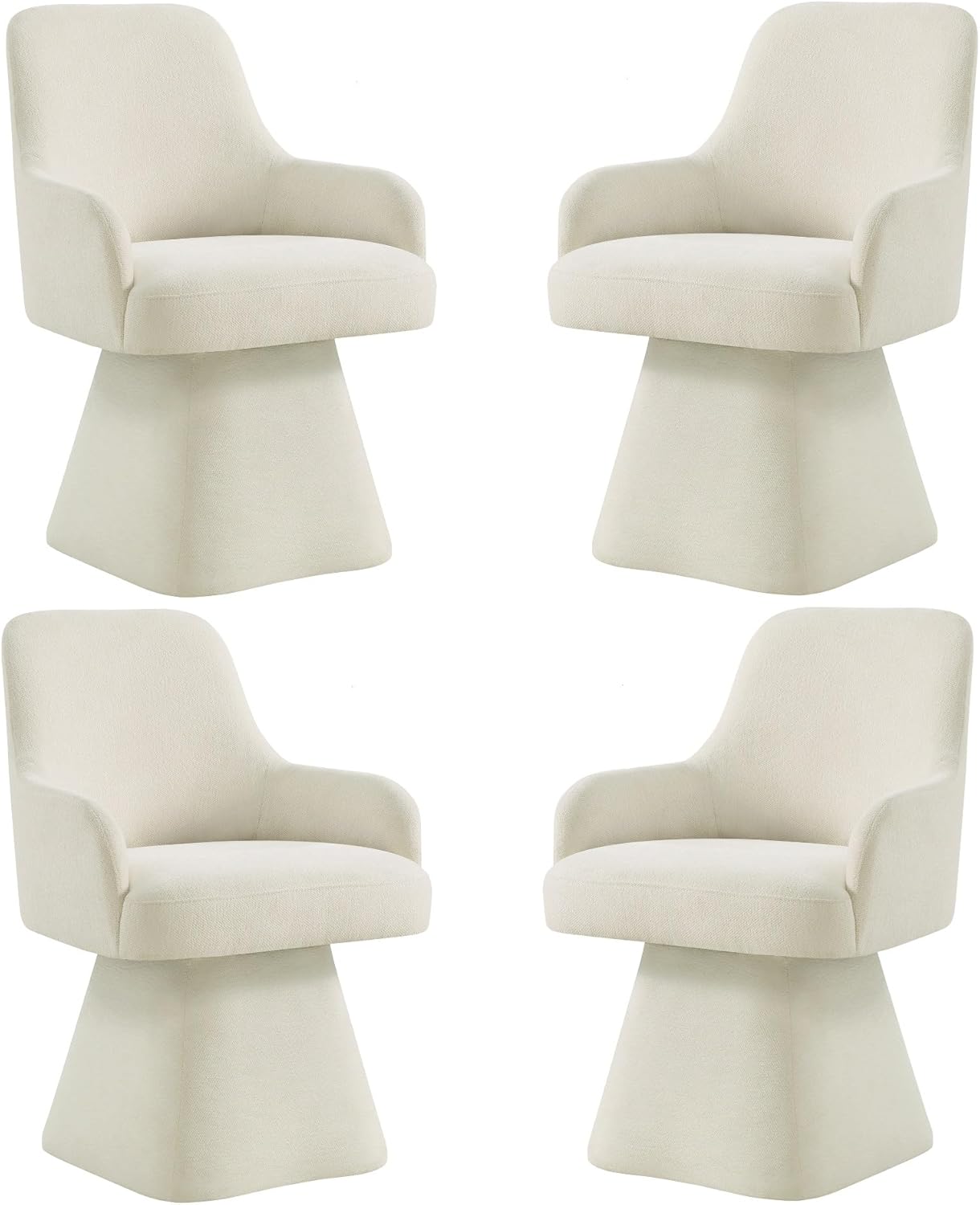 Swivel Dining Chairs Set of 4, Mid Century Modern Chairs Fabric Upholstered Armchair with Armrest & Ergonomic Backrest for Dining Room, Kitchen, Bedroom, Living Room, Beige, 4 Boxs