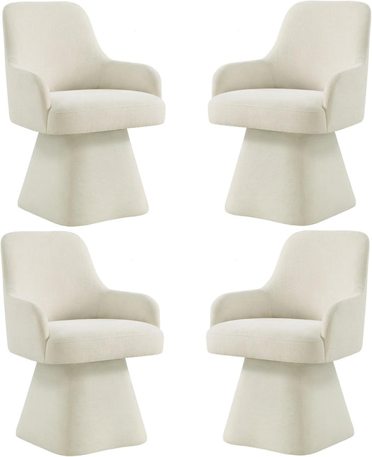 Swivel Dining Chairs Set of 4, Mid Century Modern Chairs Fabric Upholstered Armchair with Armrest & Ergonomic Backrest for Dining Room, Kitchen, Bedroom, Living Room, Beige, 4 Boxs