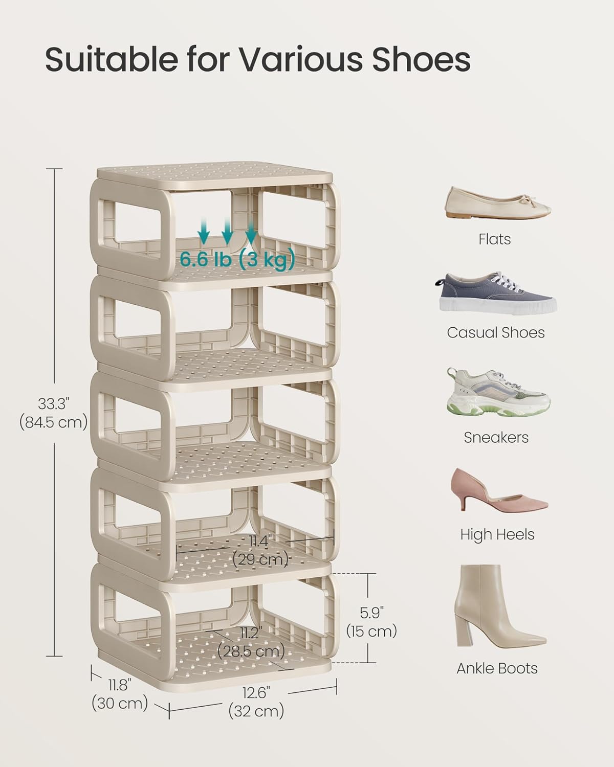 SONGMICS Shoe Rack, Shoe Organizer, 6 Shelves, Shoe Storage, Narrow Shoe Shelf, Open Shelf for Entryway, Living Room, Bathroom, Space-Saving, Cappuccino Beige ULPC037K01