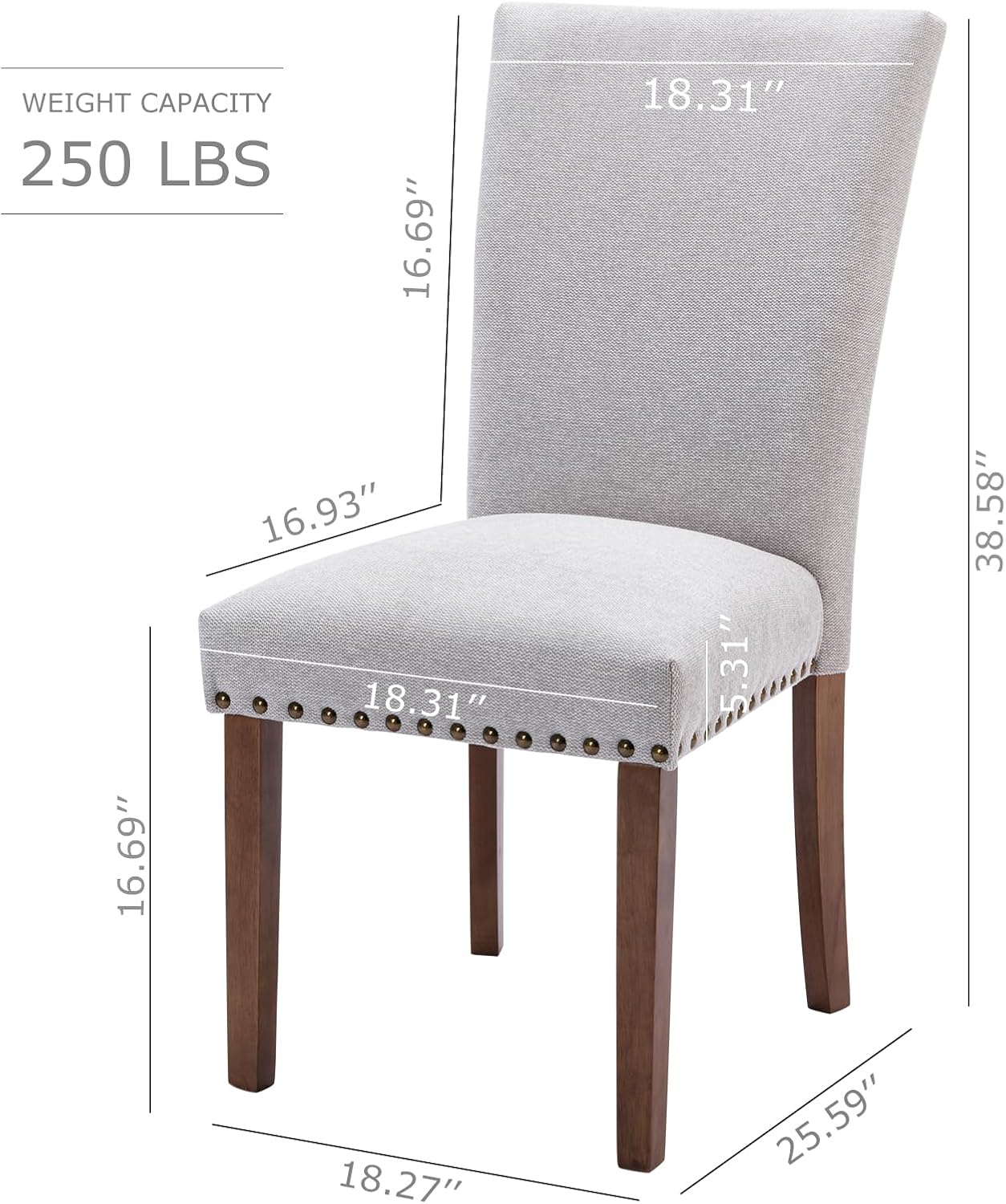 COLAMY Upholstered Parsons Dining Chairs Set of 4, Fabric Dining Room Kitchen Side Chair with Nailhead Trim and Wood Legs - Light Grey