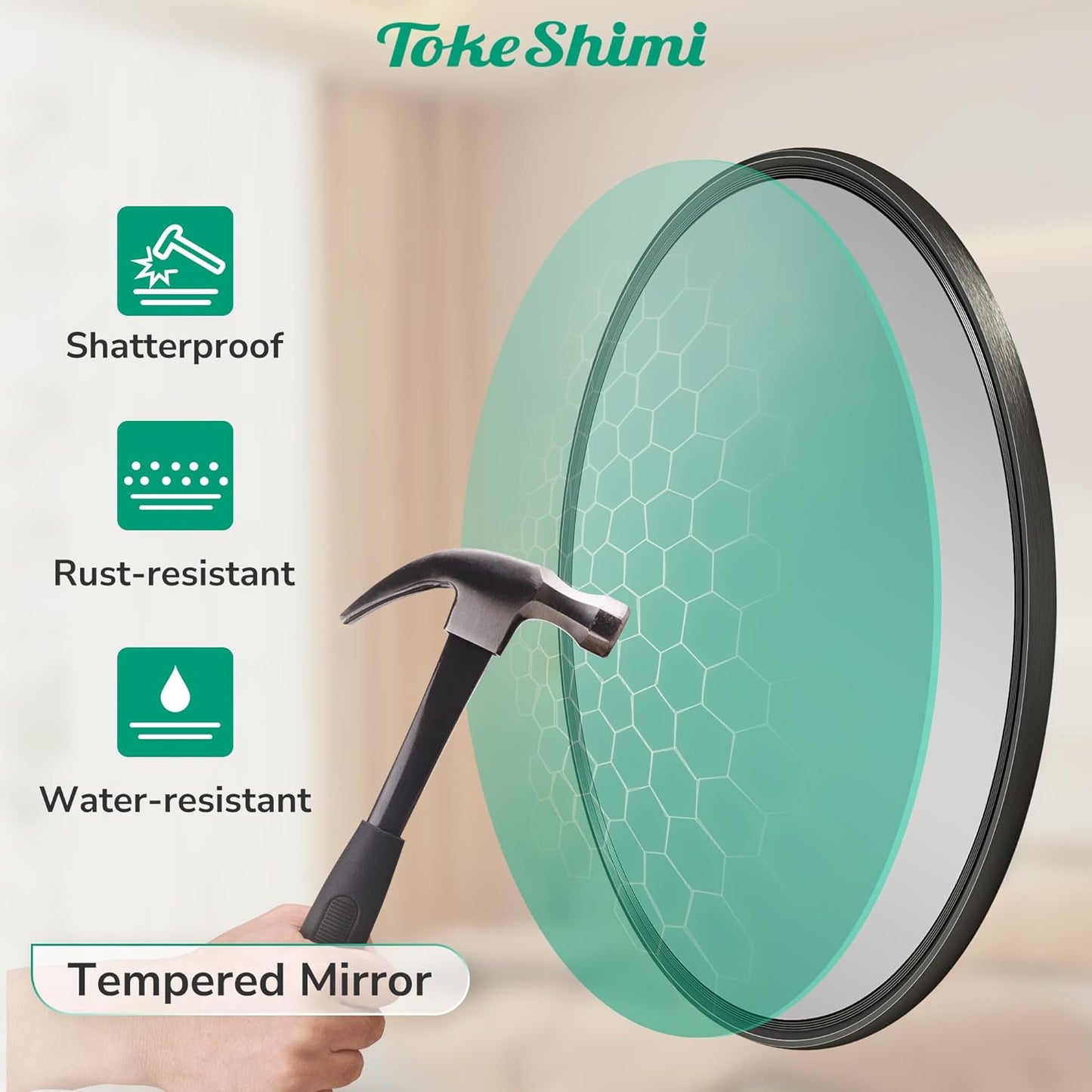 TokeShimi 18 in Round Framed Black Mirror for Bathroom, Shatterproof Circle Bathroom Vanity Mirror, 18x18 Round Wall Mirrored Farmhouse Metal for Living Room, Entryway, Bedroom, Restroom, Vanity