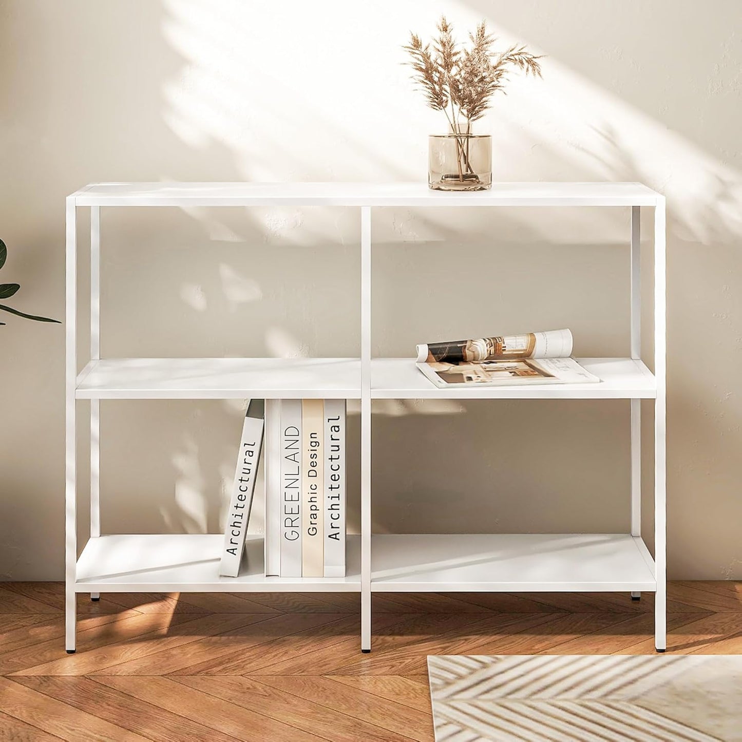 HDANI 39.4 Inch Metal Console Table with 3 Tier Strage Shelves,Narrow Entryway Table,Modern Sofa Tables for Entryway, Living Room,Bedroom,White