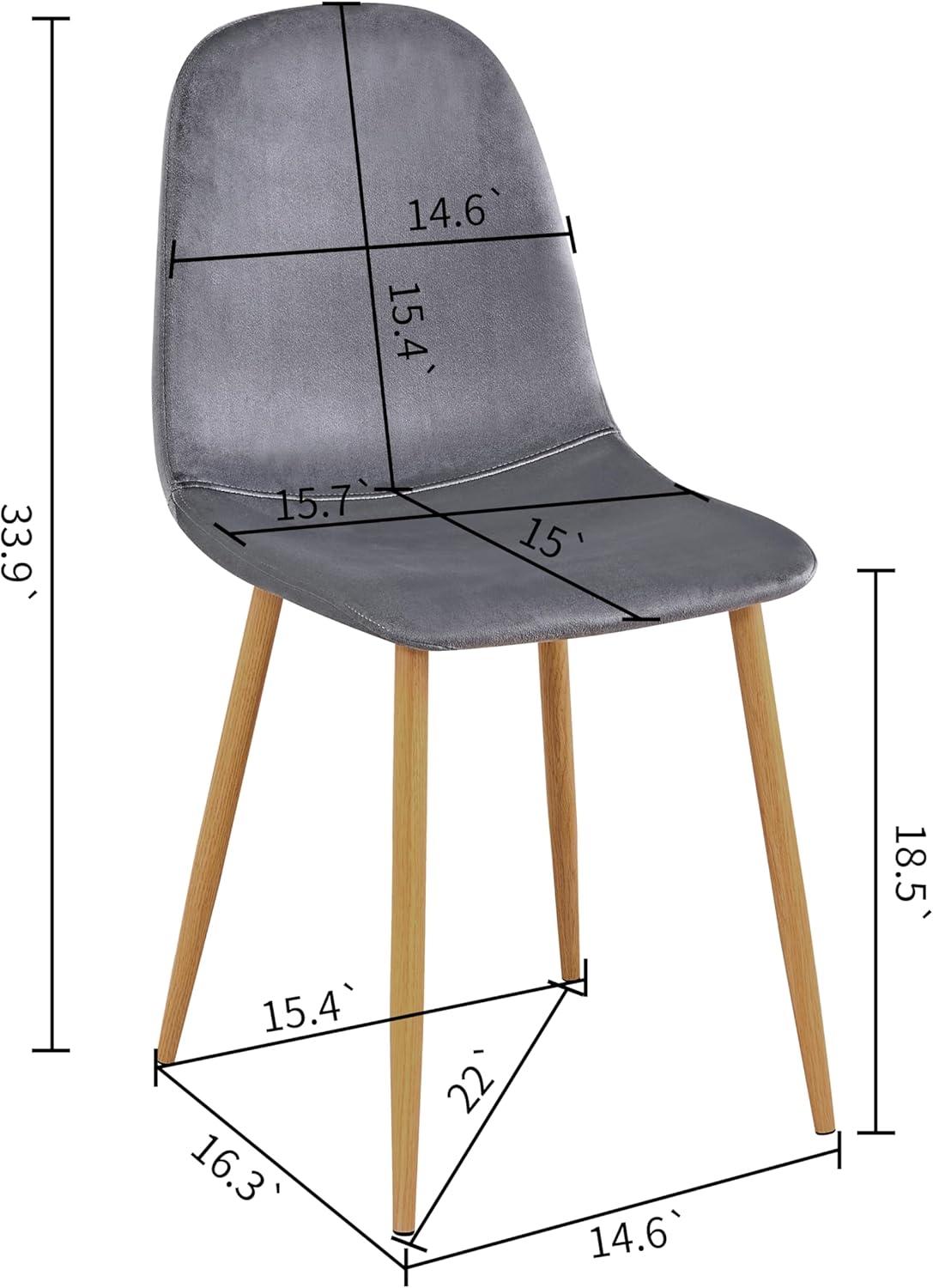 FurnitureR Dining Chairs Set of 4, Velvet Dining Room Seating, Upholstered Armless Kitchen Chairs, Side Chair Mid-Back with Metal Legs for Living Room Bedroom Home Office, Grey