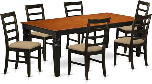 East West Furniture LGPF7-BCH-C 7 Piece Kitchen Table & Chairs Set Consist of a Rectangle Wooden Table with Butterfly Leaf and 6 Linen Fabric Dining Chairs, 42x84 Inch, Black & Cherry