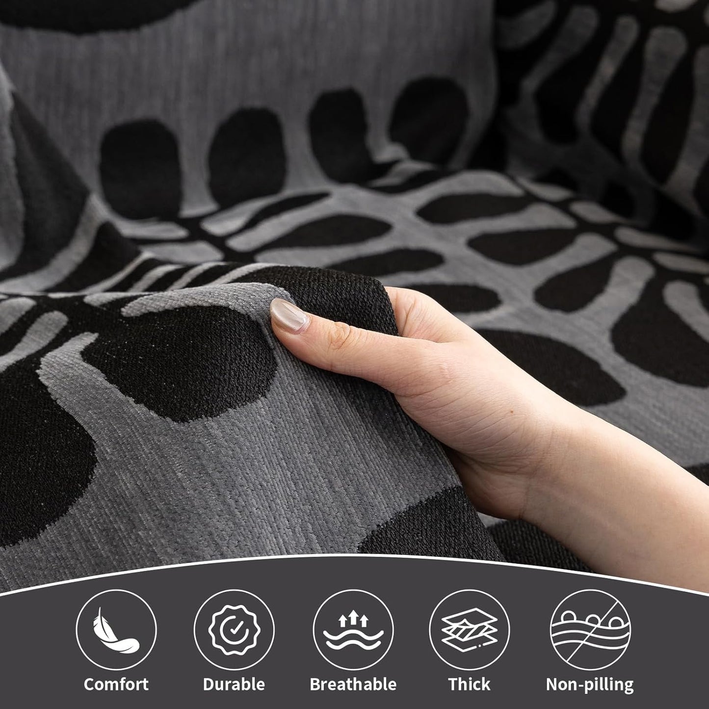 HANDONTIME Boho Couch Cover Blanket Geometric Striped Pet Covers for Couches and Sofas Dark Grey and Black Dog Cover for Couch Pet Friendly Chenille Sectional Sofa Covers for Pets Washable, 71" X134"