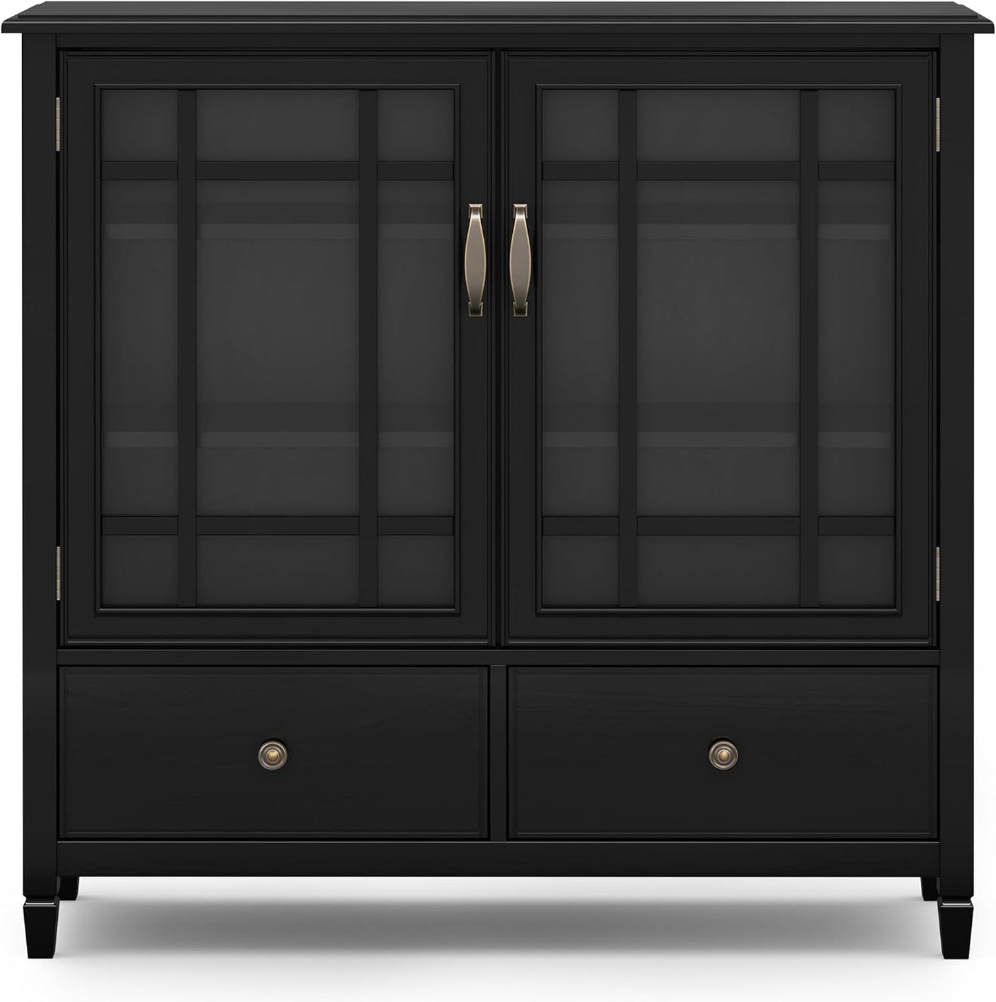 SIMPLIHOME Connaught SOLID WOOD 46 inch Wide Traditional Tall Storage Cabinet in Black for the Living Room, Entryway and Family Room