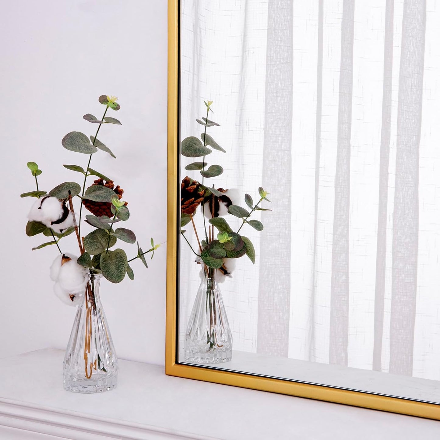 Chende Large Gold Mirror with Arched Top, 47" x 32" Modern Living Mirror for Wall, Modern Decorative Mirror with Wooden Frame for Entryway, Fireplace, Dining Room