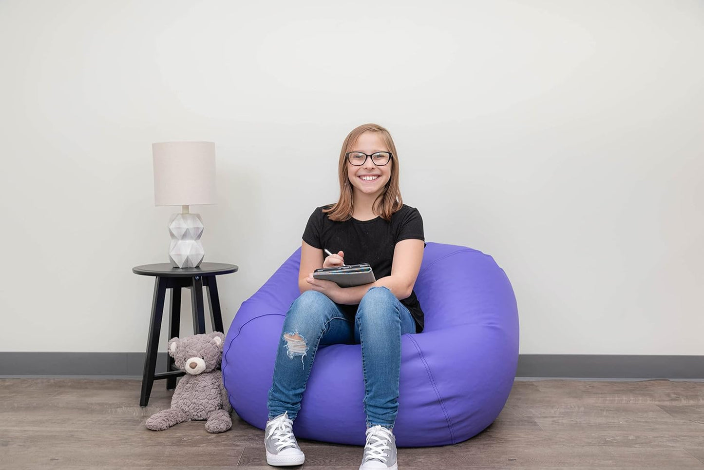 Children's Factory 35" Round Bean Bag, Bean Bag Chair with Water-Resistant Cover for Kids, Flexible Seating for Classroom Elementary, Easy to Clean, Purple