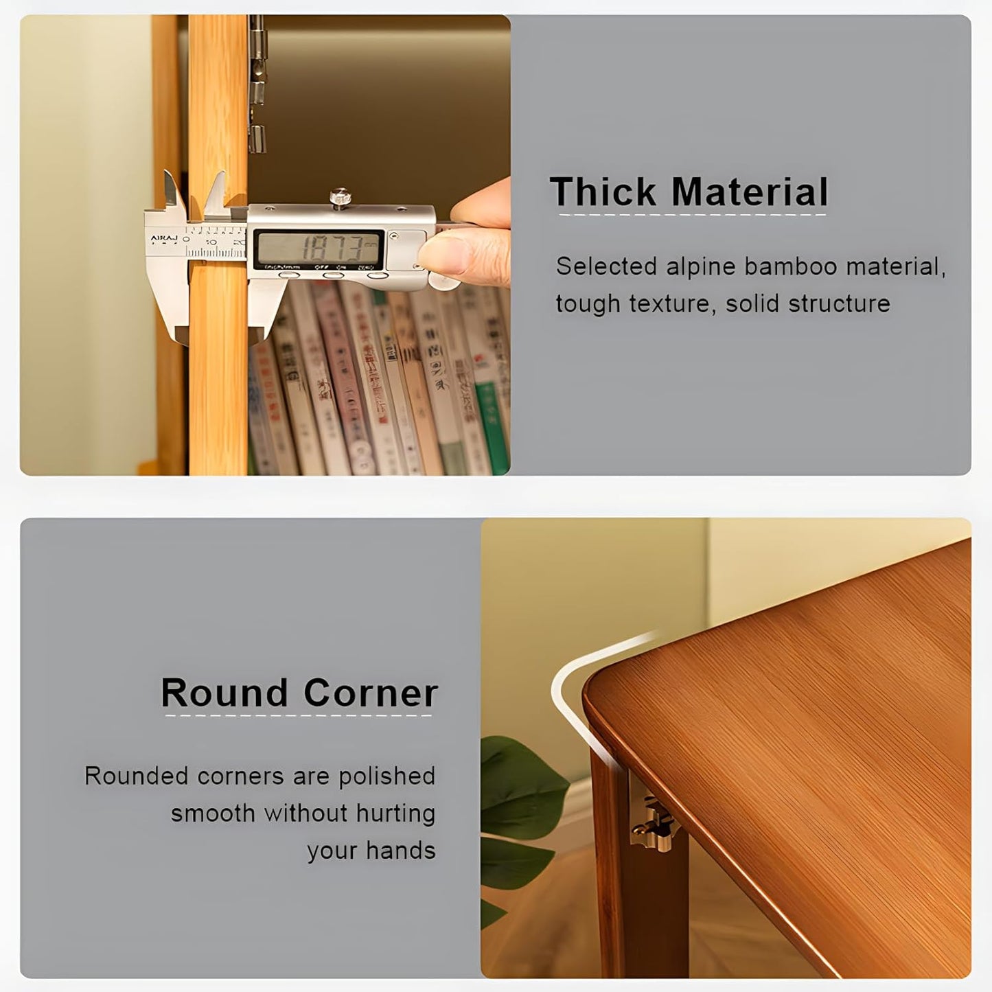 Folding Desk with Bookshelf, 40.6 Inch Computer Table Space Saving, Small Foldable Student Writing Desk for Home Bedroom Study Office Bamboo Wooden Workstation, Wood Color (41×21IN)