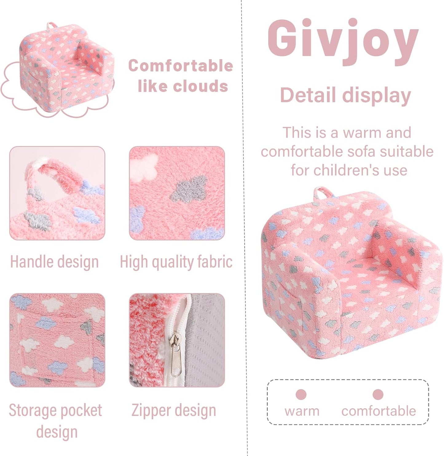 Toddler Chair – Plush Kids Sofa with Carry Handle, Comfy Convertible Lounger for Boys & Girls, Bedroom & Reading Chair