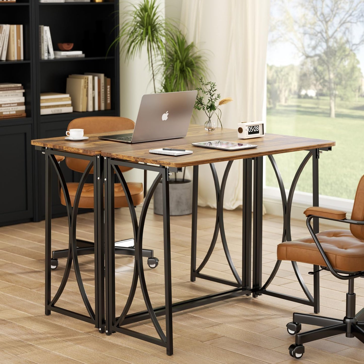 Folding Desk, 31.5" Small Desk for Bedroom, Space Saving Foldable Computer Desk for Home Office, Easy Assembly, Brown