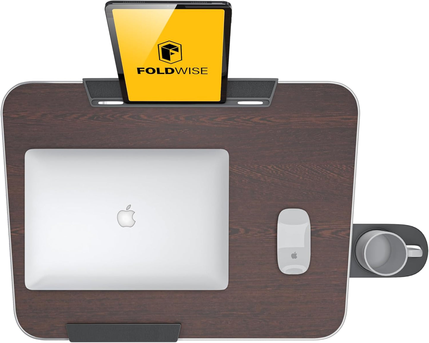 FoldWise Upgraded Folding TV Tray Table - Extra Large & Sturdy Laptop Table for Couch, Height & Angle Adjustable Desk for Dinner, Work & TV - Includes Footrest, Cup Holder, iPad Holder & Edge Stopper