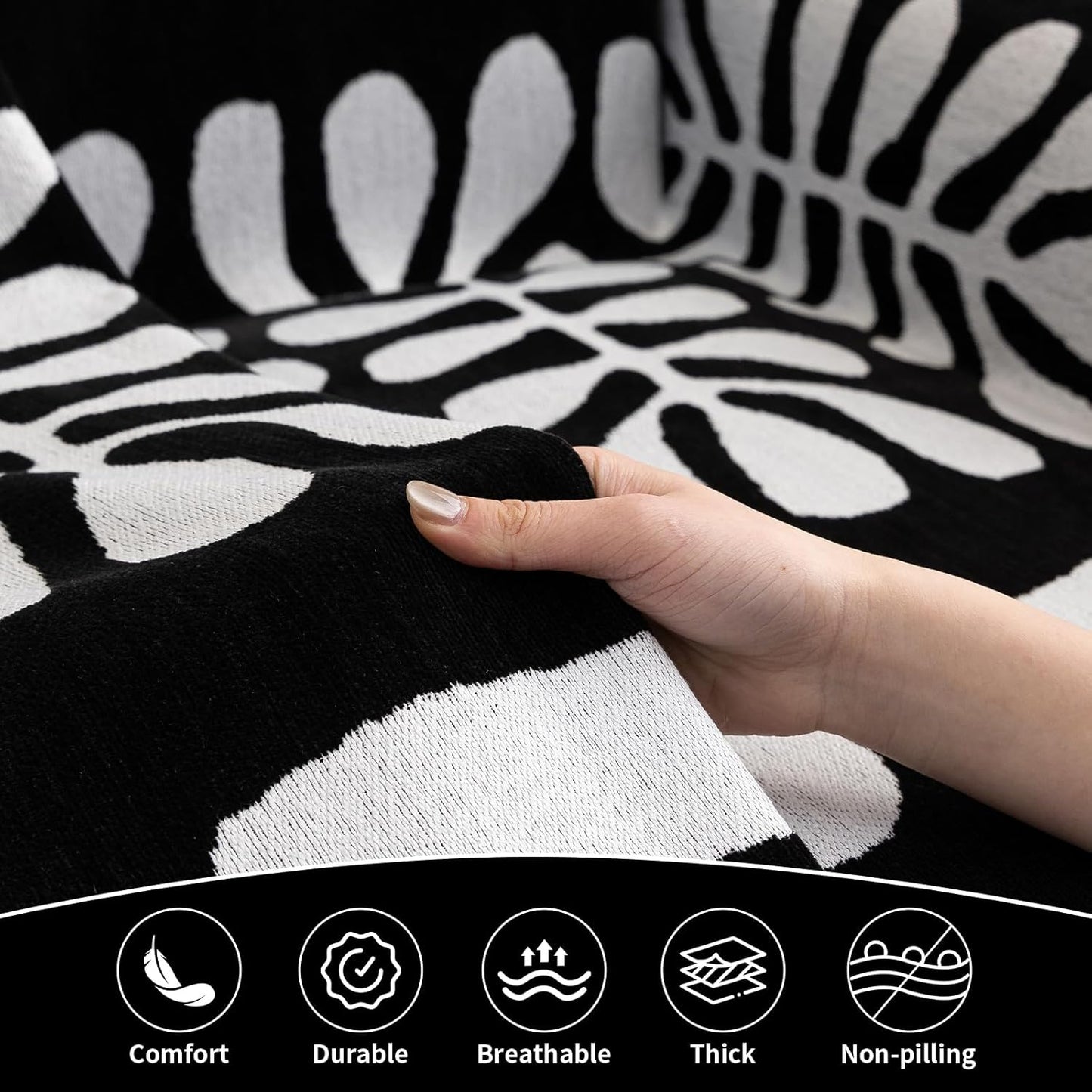 HANDONTIME Boho Couch Cover Blanket Geometric Striped Pet Covers for Couches and Sofas Black and White Dog Cover for Couch Pet Friendly Chenille Sectional Sofa Covers for Pets Washable, 71" X 150"