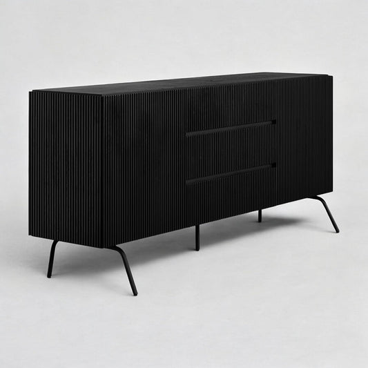 NTC Veil Sideboard with 2 Doors and 3 Drawers, Buffet Cabinet with Vertical Groove Design and Metal Legs, Storage Cabinet for Living Room, and Entryway, Effortless Assembly - Burnt Black