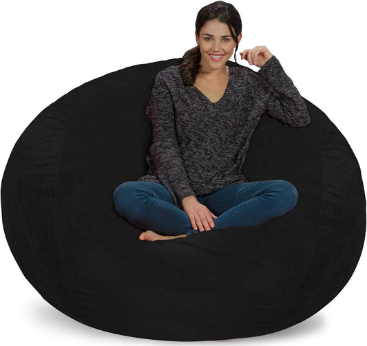 Chill Sack Bean Bag Chair - 5' Giant Memory Foam Lounge Chair with Soft Microfiber Cover – Cozy Furniture for Living Room, Dorm, & Kids' Rooms – Comfortable 5 Ft, Ultrafur Lounge Sofa, Black