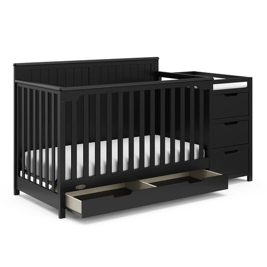 Graco Hadley All-in-One Convertible Crib & Changer (Black) – GREENGUARD Gold Certified, Fits Standard Crib Mattress, Converts to Toddler Bed and Full Bed, 4 Adjustable Mattress Heights