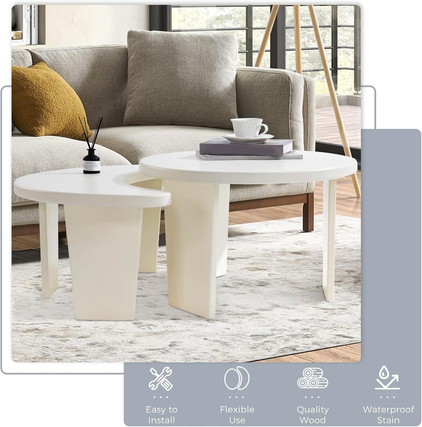 Coffee Table Set of 2, Modern Nesting Tables for Living Room, Accent Table