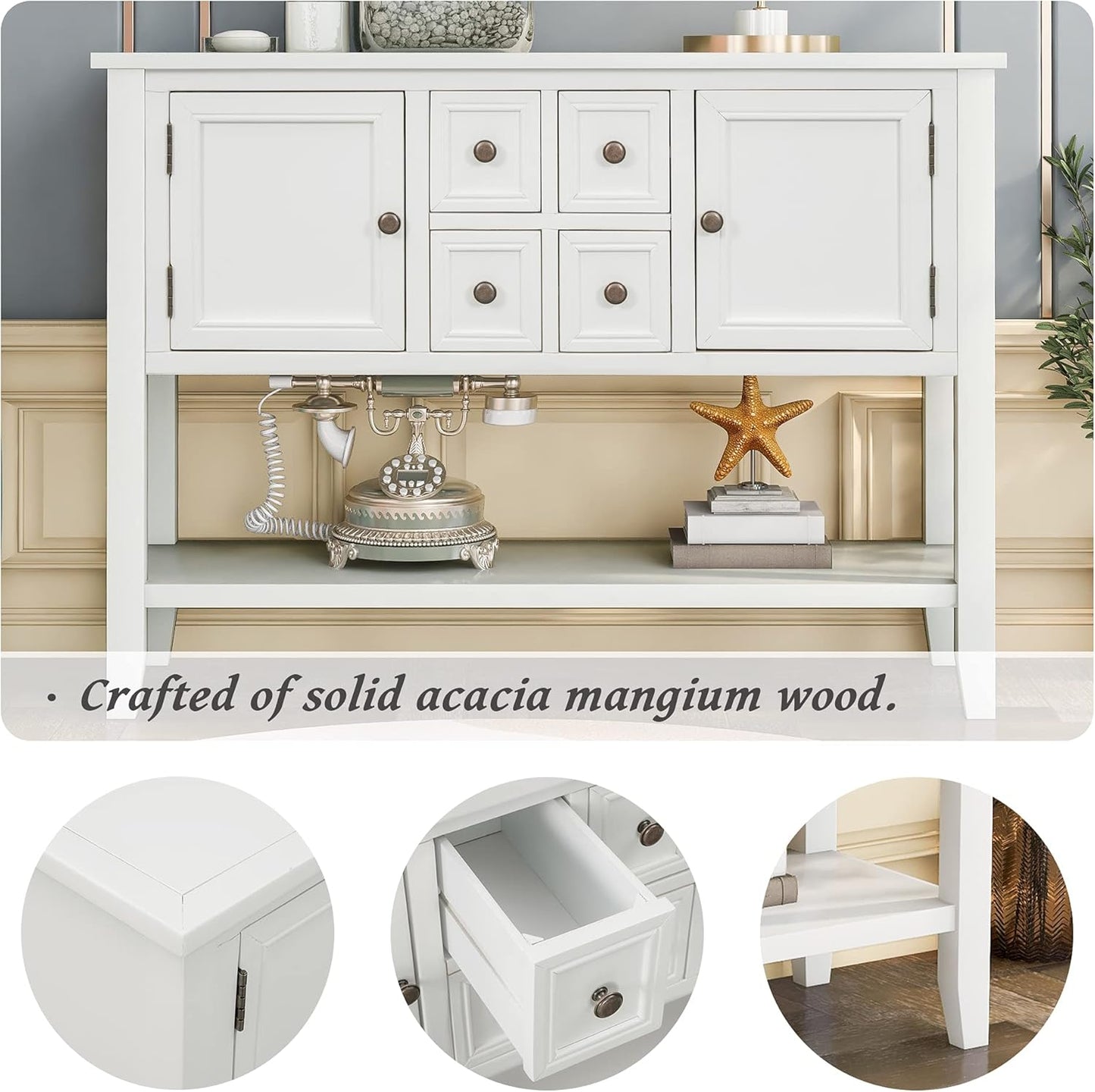 Merax Modern Wood Buffet Cabinet with Storage Shelf, 2 Drawers and 2 Cabinets Buffet Coffee Bar Table for Living Room Dinning Room Kitchen (White)