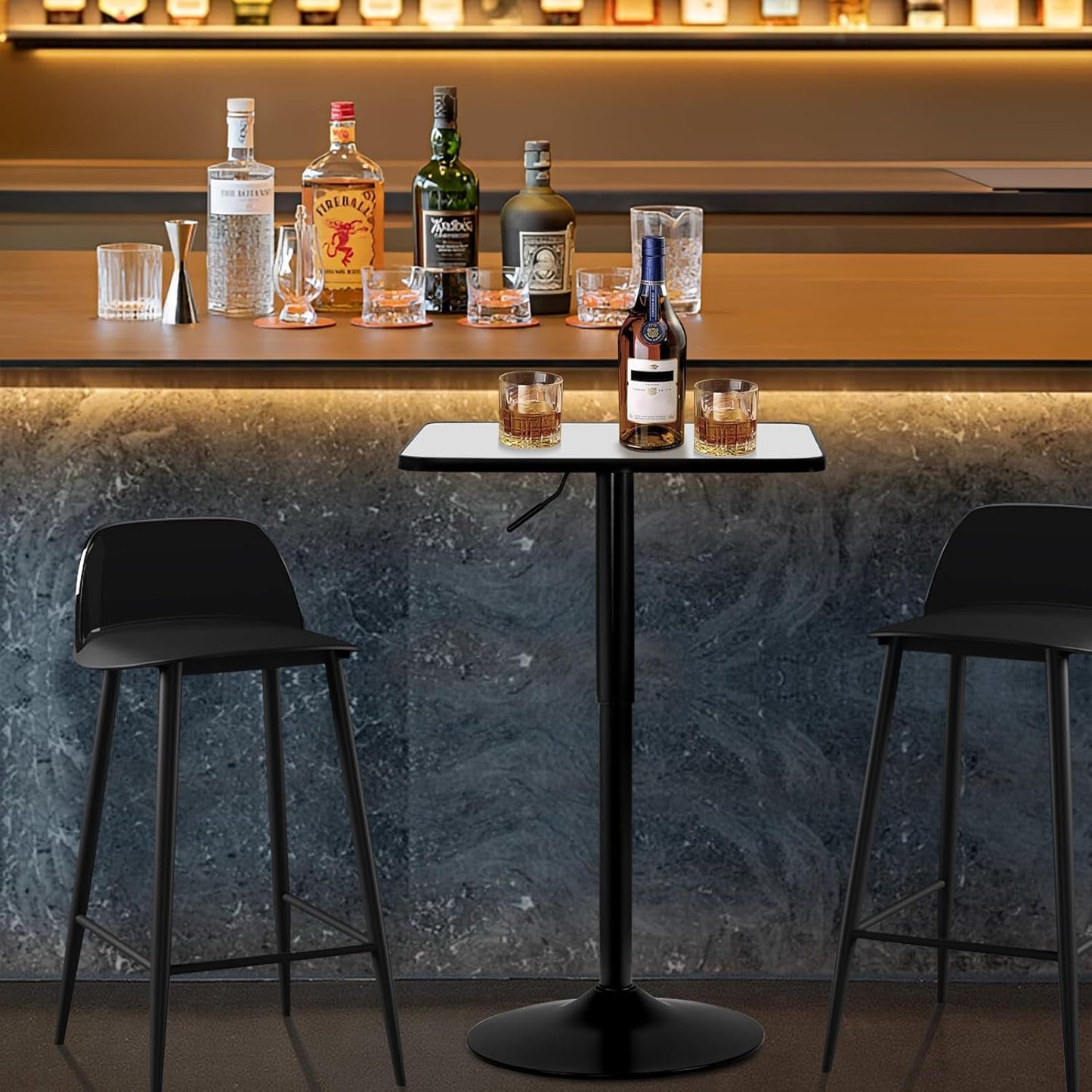 Athena Collection Modern Bar Table Square Top Height Adjustable, Tall Bistro Pub Cocktail Table Height Top and Sturdy Base, Suitable for Home Kitchen Pub Restaurant Outdoor, White