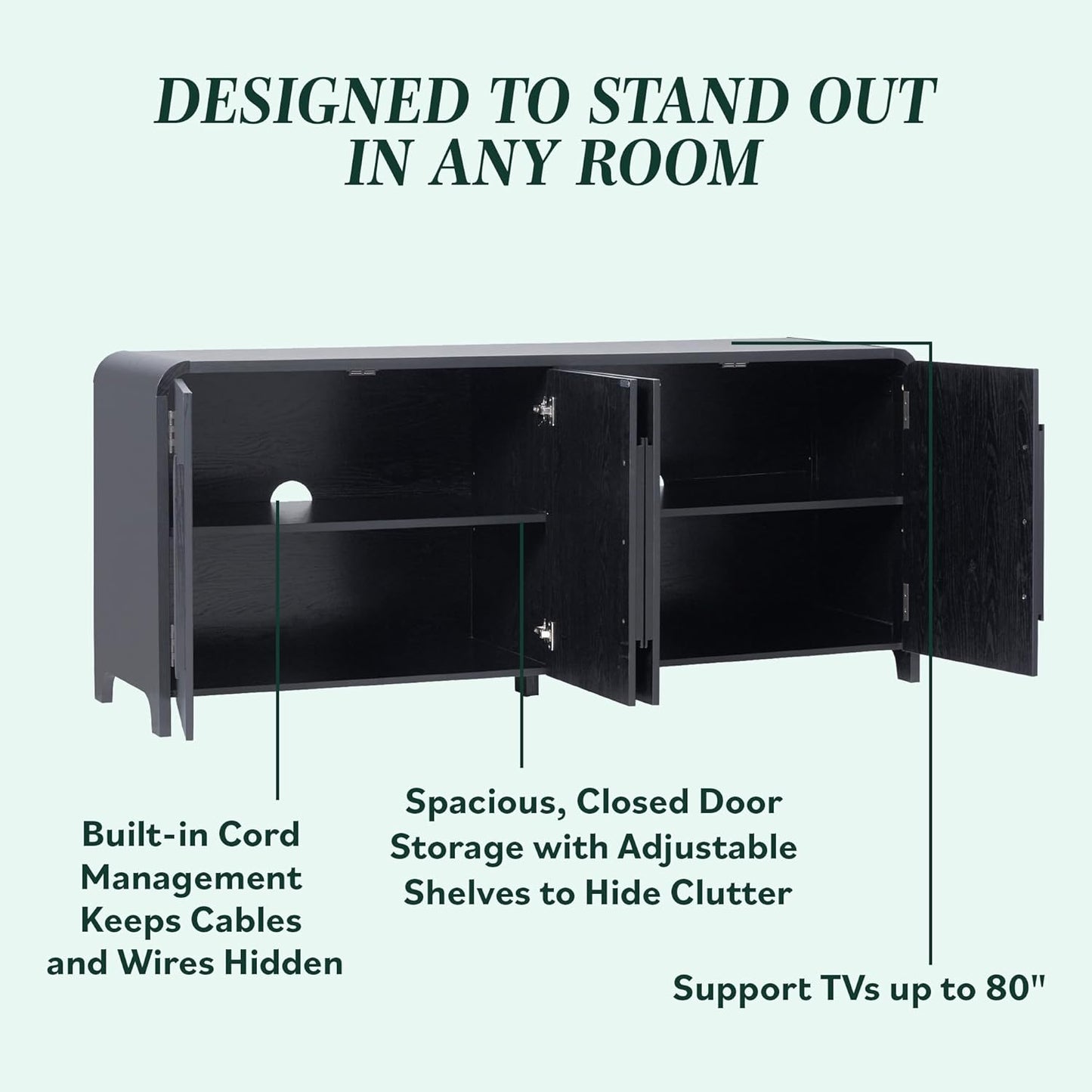Walker Edison Chantelle Sideboard TV Stand with Storage, 70", Black